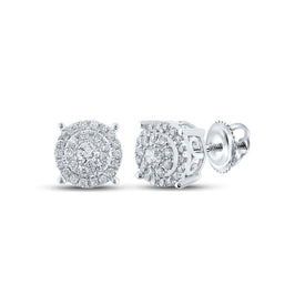 Sparkling Cluster of Diamonds: 10kt White Gold Womens Round Diamond Cluster Earrings 1/3 Cttw - Splendid Jewellery