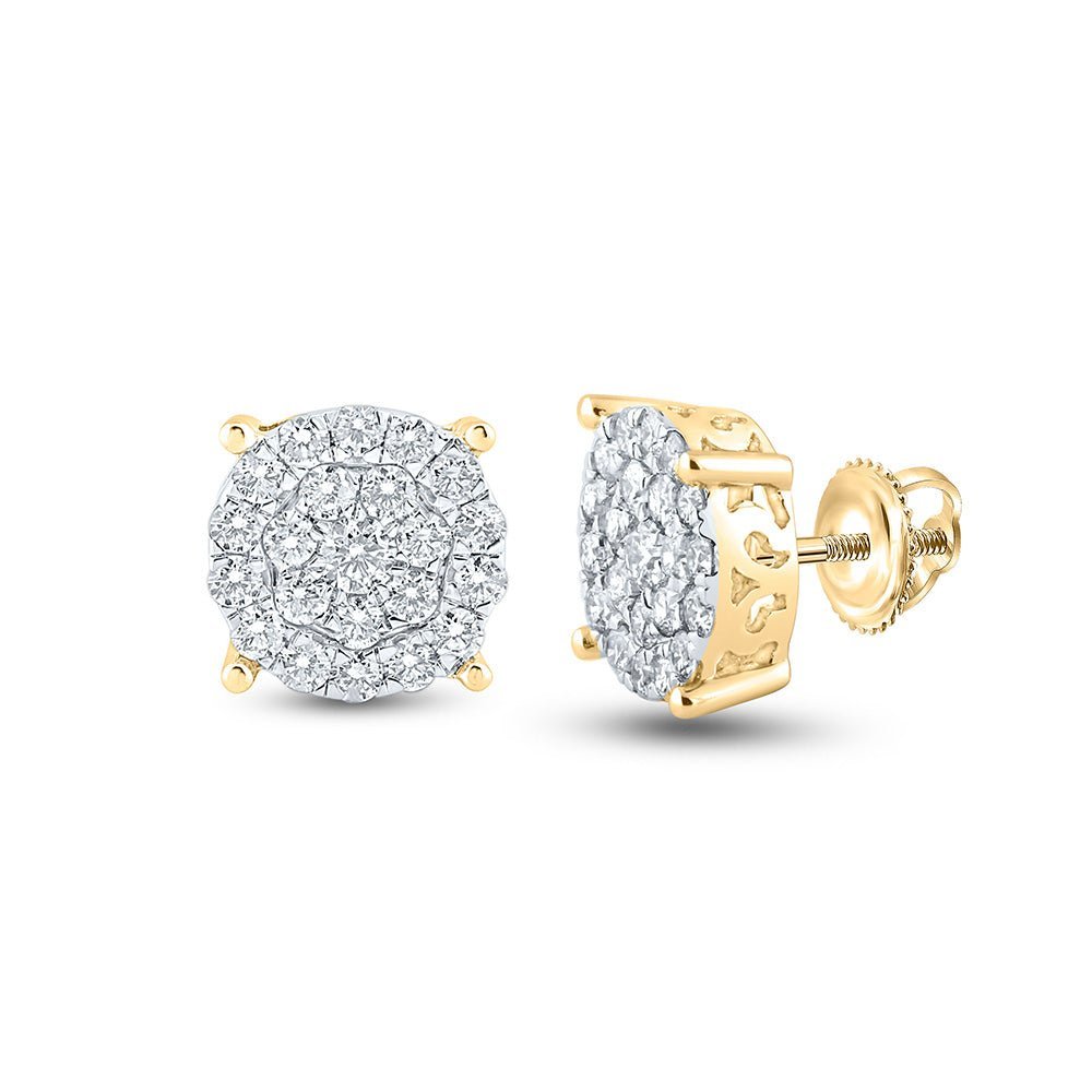 Sparkling Cluster of Diamonds: 10kt Yellow Gold Womens Round Diamond Earrings 1 - 1/2 Cttw - Splendid Jewellery