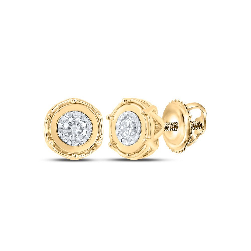 Sparkling Cluster of Diamonds: 10kt Yellow Gold Womens Round Diamond Earrings 1/8 Cttw - Splendid Jewellery