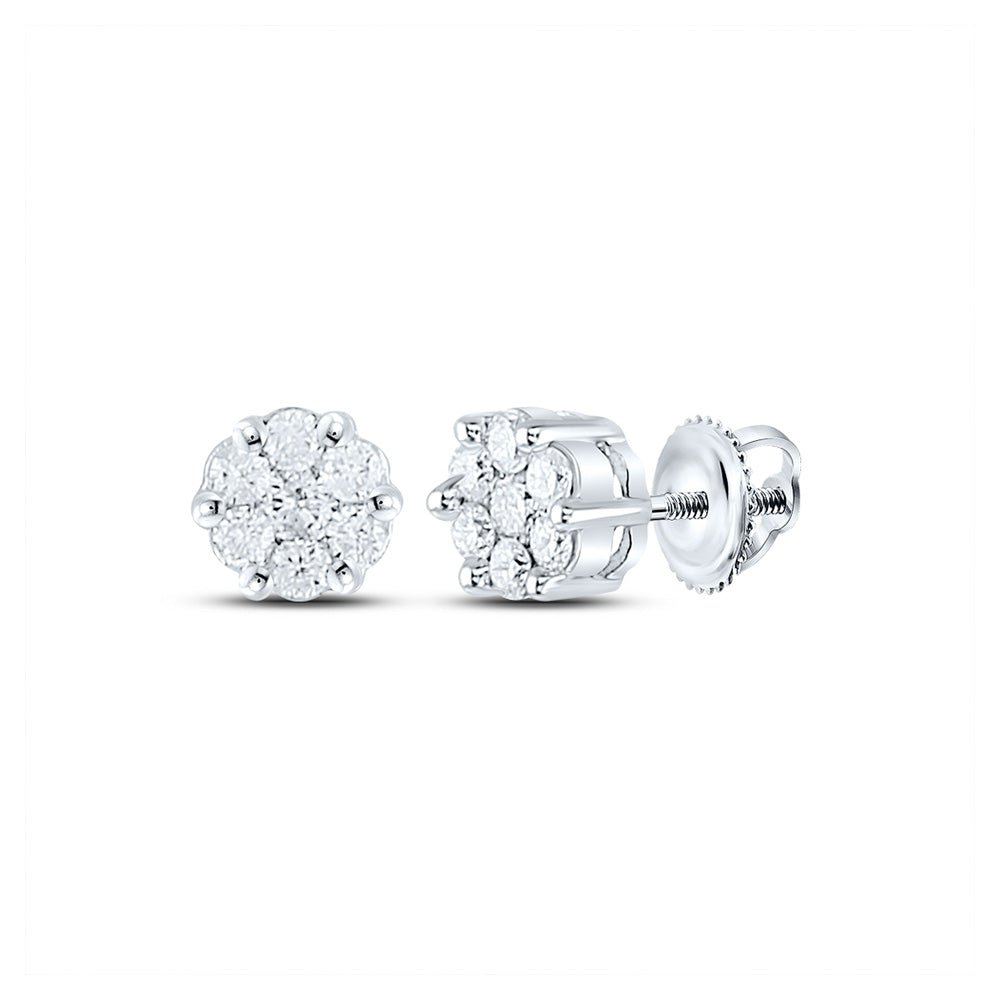 Sparkling Diamond Blossom Earrings: 10kt White Gold Flower Cluster Earrings 1/4 Cttw - Splendid Jewellery