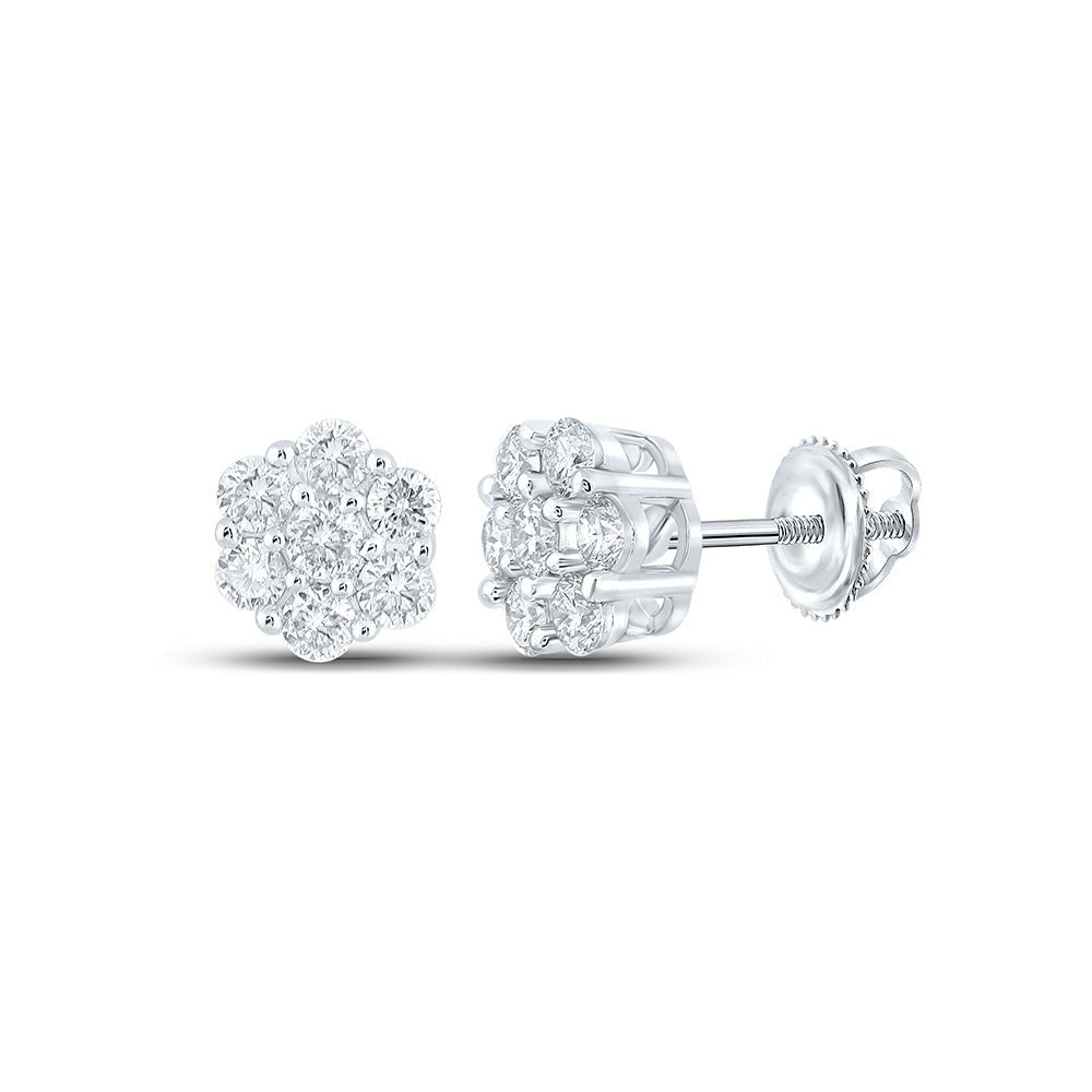 Sparkling Diamond Blossom Earrings - 10kt White Gold Men's Round Cluster Earrings 3/4 Cttw - Splendid Jewellery