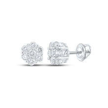 Load image into Gallery viewer, Sparkling Diamond Blossom Earrings - 10kt White Gold Men's Round Cluster Earrings 3/4 Cttw - Splendid Jewellery