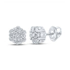 Sparkling Diamond Blossom Earrings | 10kt White Gold Men's Round Diamond Flower Cluster Earrings 1/4 Cttw - Splendid Jewellery