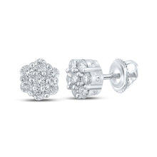 Load image into Gallery viewer, Sparkling Diamond Blossom Earrings | 10kt White Gold Men's Round Diamond Flower Cluster Earrings 1/4 Cttw - Splendid Jewellery