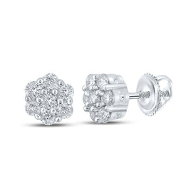 Sparkling Diamond Blossom Earrings | 10kt White Gold Men's Round Diamond Flower Cluster Earrings 1/4 Cttw - Splendid Jewellery