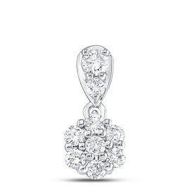 Sparkling Diamond Blossom Pendant | 10kt White Gold Womens Round Diamond Flower Cluster Pendant 1/5 Cttw | Splendid Jewellery - Splendid Jewellery