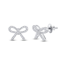 Load image into Gallery viewer, Sparkling Diamond Bow Earrings in 10kt White Gold  Side View from Splendid Jewellery