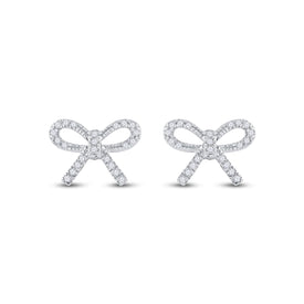 Sparkling Diamond Bow Earrings in 10kt White Gold  Top View from Splendid Jewellery