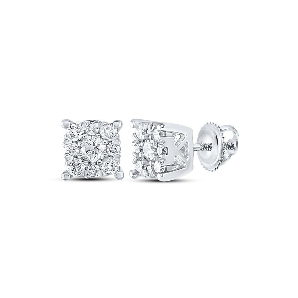 Sparkling Diamond Cluster Earrings in 10kt White Gold - A Captivating Masterpiece - Splendid Jewellery