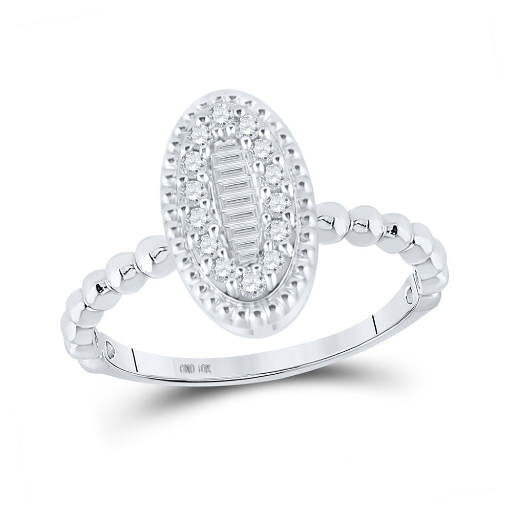 Sparkling Diamond Cluster Ring | 10kt White Gold Womens Baguette Diamond Oval Cluster Ring 1/4 Cttw - Splendid Jewellery