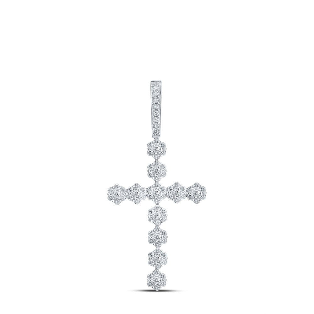 Sparkling Diamond Cross Pendant | 10kt White Gold Womens Round Diamond Cross Pendant 1 - 3/8 Cttw - Splendid Jewellery