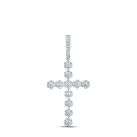 Sparkling Diamond Cross Pendant | 10kt White Gold Womens Round Diamond Cross Pendant 1 - 3/8 Cttw - Splendid Jewellery