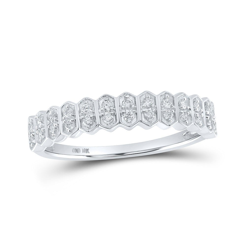 Sparkling Diamond Elegance: 10kt White Gold Womens Round Diamond Stackable Band Ring 1/6 Cttw - Splendid Jewellery