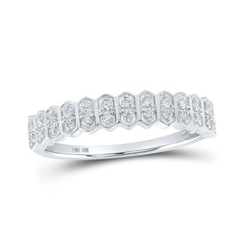 Sparkling Diamond Elegance: 10kt White Gold Womens Round Diamond Stackable Band Ring 1/6 Cttw - Splendid Jewellery
