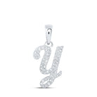 Sparkling Diamond Initial Necklace | 10kt White Gold Round Diamond Y Initial Pendant 1/5 Cttw | Splendid Jewellery - Splendid Jewellery