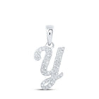 Sparkling Diamond Initial Necklace | 10kt White Gold Round Diamond Y Initial Pendant 1/5 Cttw | Splendid Jewellery - Splendid Jewellery