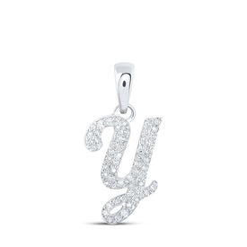 Sparkling Diamond Initial Necklace | 10kt White Gold Round Diamond Y Initial Pendant 1/5 Cttw | Splendid Jewellery - Splendid Jewellery