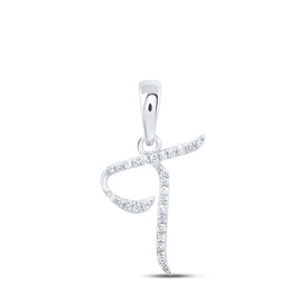 Sparkling Diamond Initial Pendant | 10kt White Gold Round Diamond T Initial Pendant 1/12 Cttw | Splendid Jewellery - Splendid Jewellery