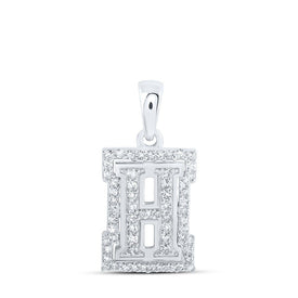 Sparkling Diamond Initial Pendant - 10kt White Gold Womens Round Diamond H Initial Letter Pendant 1/5 Cttw - Splendid Jewellery
