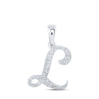 Sparkling Diamond Initial Pendant - 10kt White Gold Women's Round Diamond L Initial Letter Pendant 1/8 Cttw - Splendid Jewellery