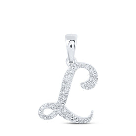 Sparkling Diamond Initial Pendant - 10kt White Gold Women's Round Diamond L Initial Letter Pendant 1/8 Cttw - Splendid Jewellery
