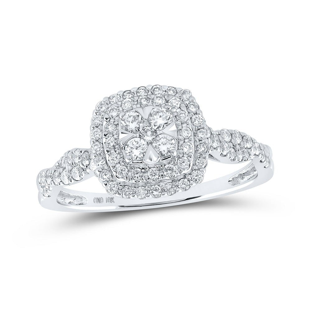 Sparkling Diamond Square Cluster Ring | 10kt White Gold Womens Round Diamond Square Cluster Ring 1/2 Cttw | Splendid Jewellery - Splendid Jewellery