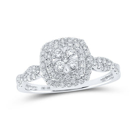 Sparkling Diamond Square Cluster Ring | 10kt White Gold Womens Round Diamond Square Cluster Ring 1/2 Cttw | Splendid Jewellery - Splendid Jewellery