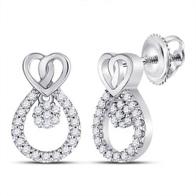 Sparkling Diamond Teardrop Heart Earrings in 10kt White Gold  Top View from Splendid Jewellery