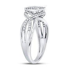 Load image into Gallery viewer, Sparkling Diamond Twist Cluster Ring Side 2 view from the 10Kt White Gold Womens Round Diamond Rectangle Twist Cluster Ring 1 4 Cttwpin270975 collection by Splendid Jewellery