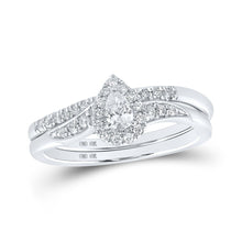Load image into Gallery viewer, Sparkling Elegance: 10kt White Gold Pear Diamond Halo Bridal Wedding Ring Band Set 1/3 Cttw - Splendid Jewellery