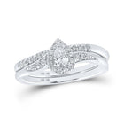 Sparkling Elegance: 10kt White Gold Pear Diamond Halo Bridal Wedding Ring Band Set 1/3 Cttw - Splendid Jewellery