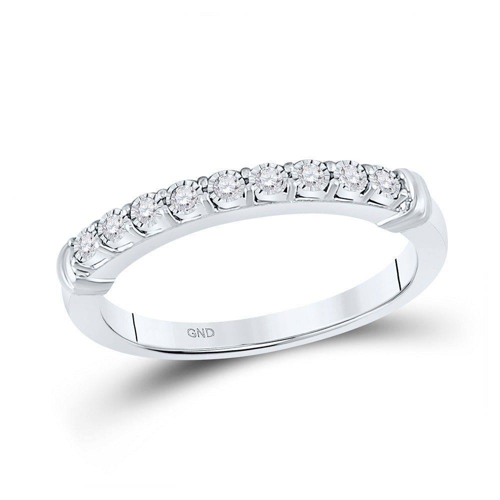 Sparkling Elegance: 10kt White Gold Women's Round Diamond Single Row Band Ring 1/8 Cttw - Splendid Jewellery