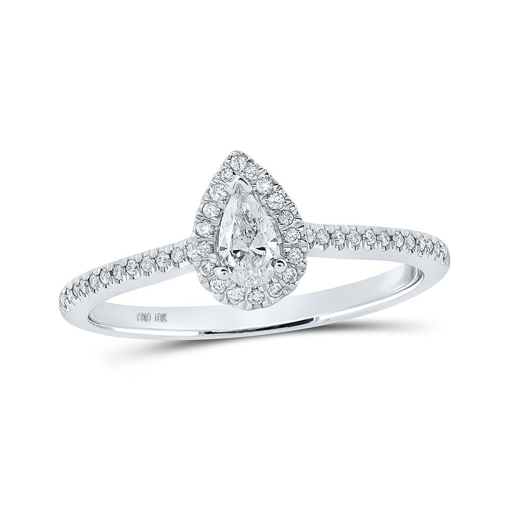 Sparkling Eternity: 10kt White Gold Pear Diamond Halo Bridal Wedding Engagement Ring - Splendid Jewellery