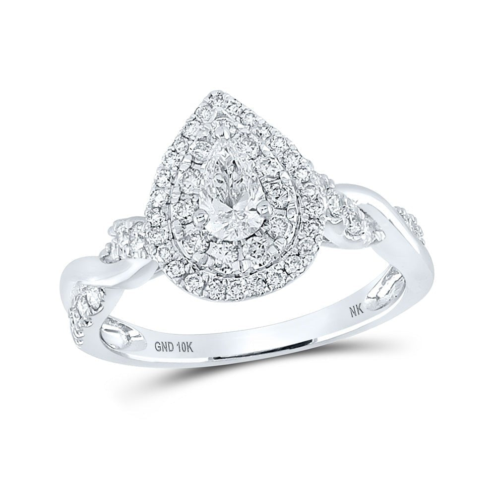 Sparkling Eternity: 10kt White Gold Pear Diamond Halo Bridal Wedding Engagement Ring - Splendid Jewellery