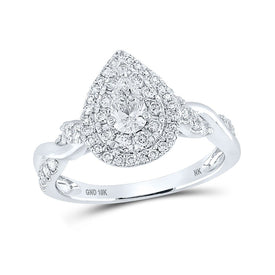 Sparkling Eternity: 10kt White Gold Pear Diamond Halo Bridal Wedding Engagement Ring - Splendid Jewellery