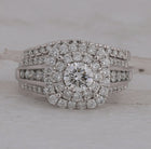Sparkling Halo Diamond and Sapphire Bridal Wedding Ring Set - Front View