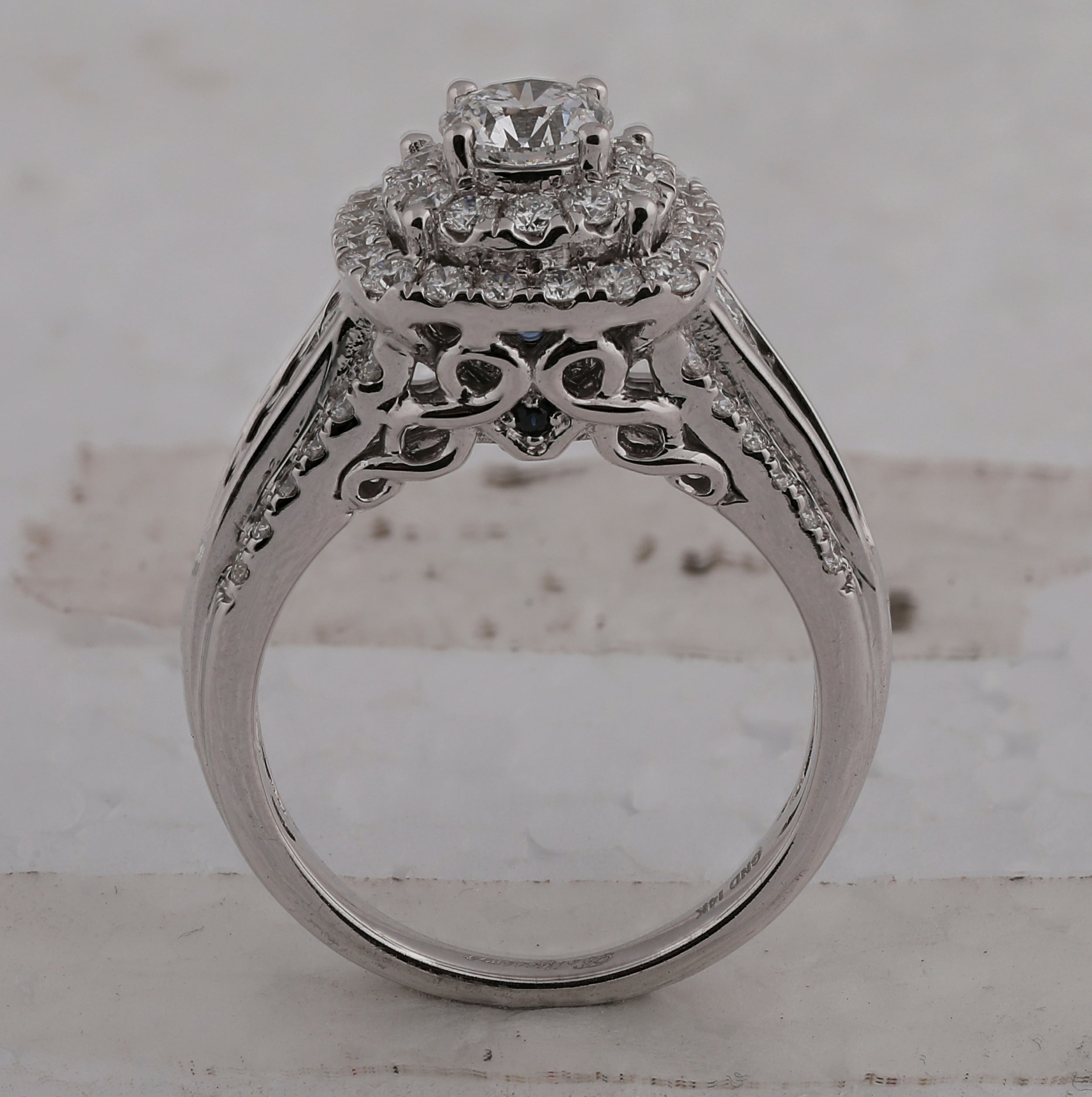 Sparkling Halo Diamond and Sapphire Bridal Wedding Ring Set - Splendid Jewellery