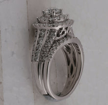 Load image into Gallery viewer, Sparkling Halo Diamond and Sapphire Bridal Wedding Ring Set - Top View