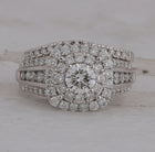 Sparkling Halo Diamond and Sapphire Bridal Wedding Ring Set - Splendid Jewellery