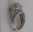Sparkling Halo Diamond and Sapphire Bridal Wedding Ring Set - Splendid Jewellery