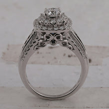 Load image into Gallery viewer, Sparkling Halo Diamond and Sapphire Bridal Wedding Ring Set - Second Side View