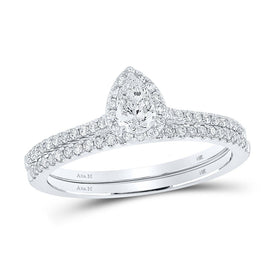 Sparkling Halo Diamond Wedding Ring Set in 14kt White Gold - Splendid Jewellery