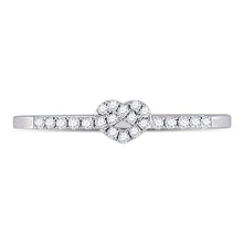 Load image into Gallery viewer, Sparkling Heart Diamond Stackable Band Ring - 10kt White Gold Women&#39;s 1/8 Cttw Front view from the 10Kt White Gold Womens Round Diamond Heart Stackable Band Ring 1 8 Cttwpin282085 collection by Splendid Jewellery