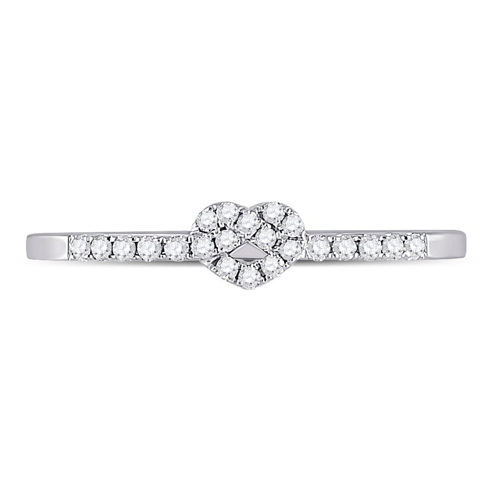 Sparkling Heart Diamond Stackable Band Ring - 10kt White Gold Women's 1/8 Cttw - Splendid Jewellery