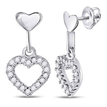 Load image into Gallery viewer, Sparkling Heart-Shaped Diamond Dangle Earrings in 10kt White Gold  Top View from Splendid Jewellery