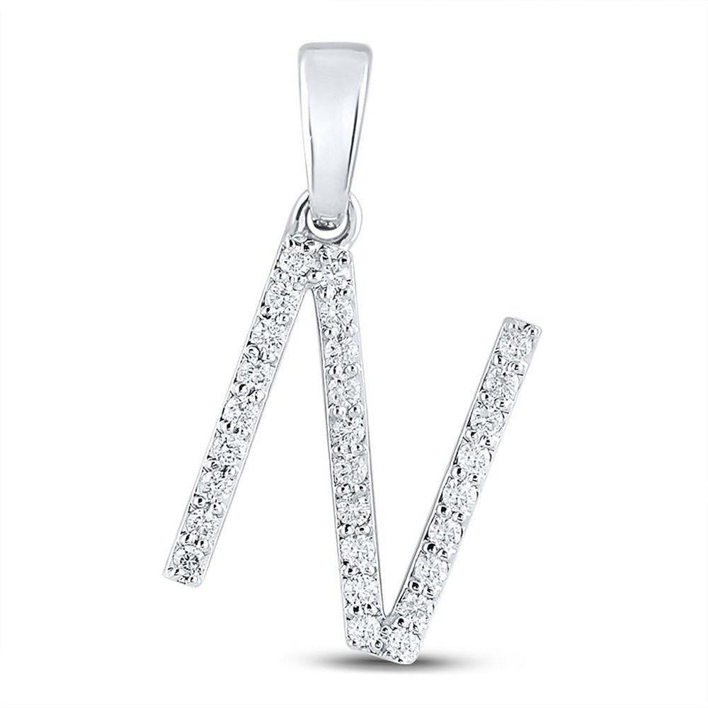 Sparkling Initial Brilliance: 10kt White Gold Womens Round Diamond Initial N Letter Pendant 1/5 Cttw - Splendid Jewellery
