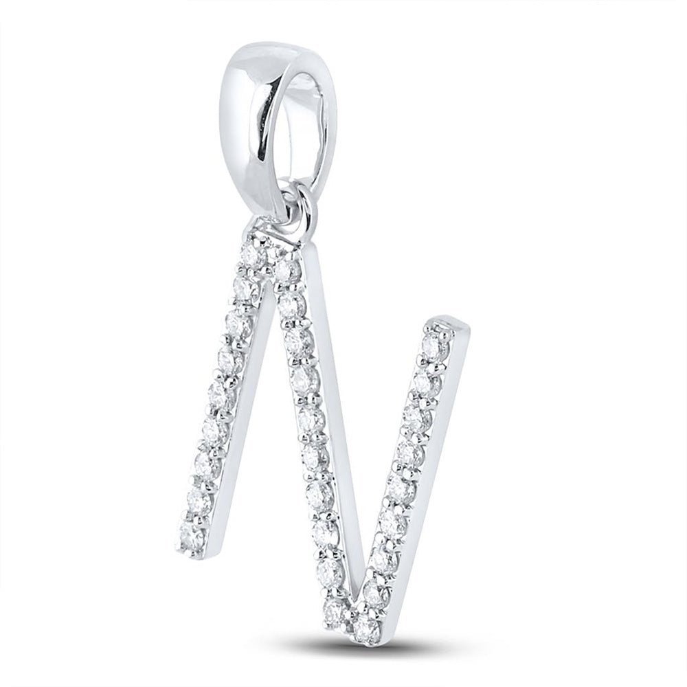 Sparkling Initial Brilliance: 10kt White Gold Womens Round Diamond Initial N Letter Pendant 1/5 Cttw - Splendid Jewellery