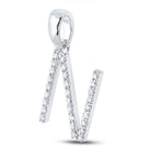 Sparkling Initial Brilliance: 10kt White Gold Womens Round Diamond Initial N Letter Pendant 1/5 Cttw - Splendid Jewellery