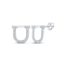 Sparkling Initial Brilliance: 10kt White Gold Womens Round Diamond U Initial Letter Earrings 1/6 Cttw - Splendid Jewellery