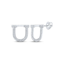 Load image into Gallery viewer, Sparkling Initial Brilliance: 10kt White Gold Womens Round Diamond U Initial Letter Earrings 1/6 Cttw - Splendid Jewellery